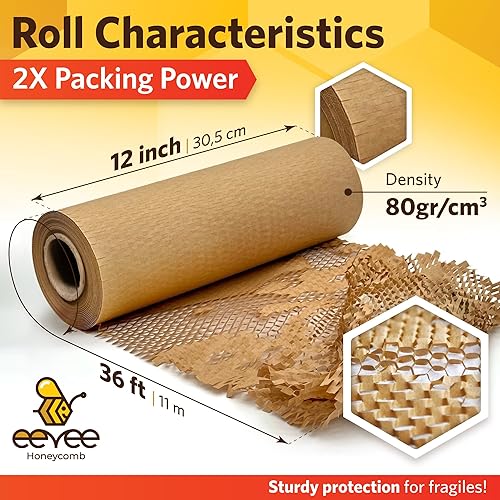 Miniatura 2 de Papel de embalaje de panal de abeja para mover rollo de papel de envoltura de panal de 12 x 36 pies, gran alternativa al envoltorio de burbujas y