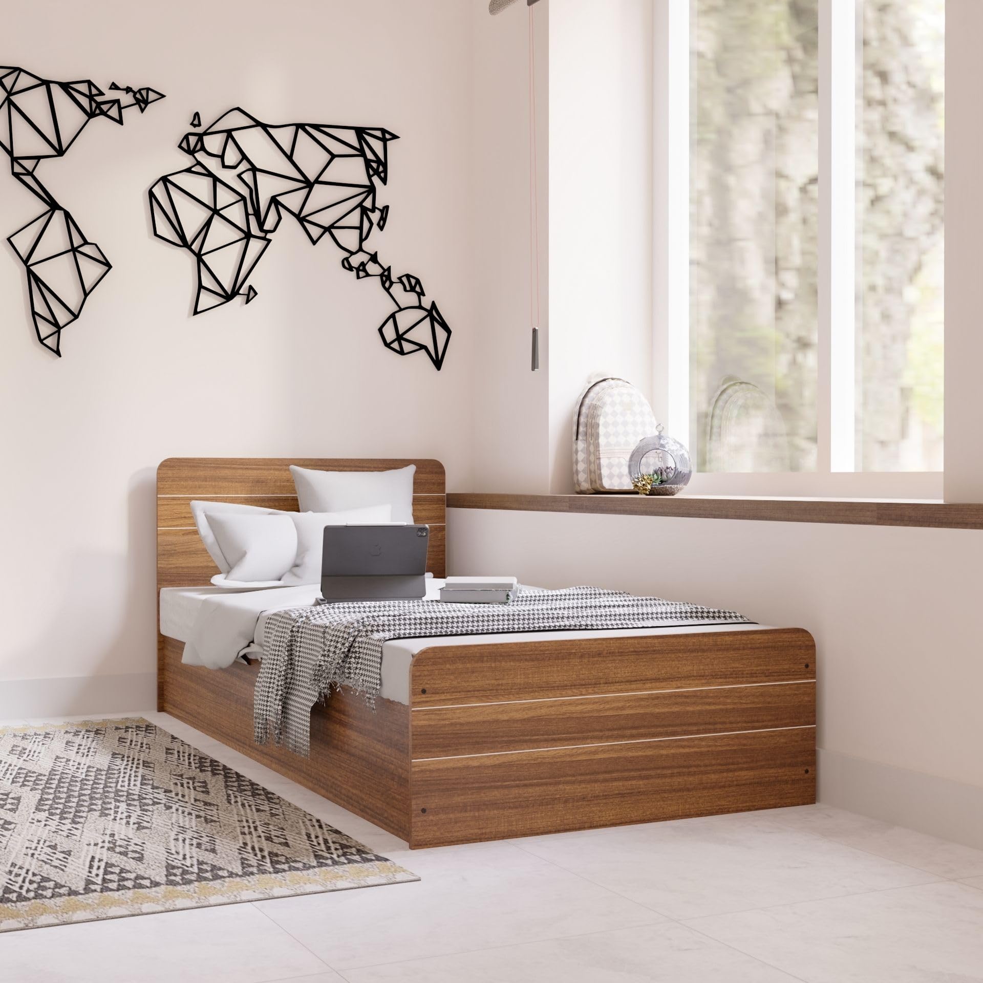 NEUDOT Valancia Single Engineered Wood Single Box Bed (Finish Color - Teak, Delivery Condition - Knock Down)-picture-12