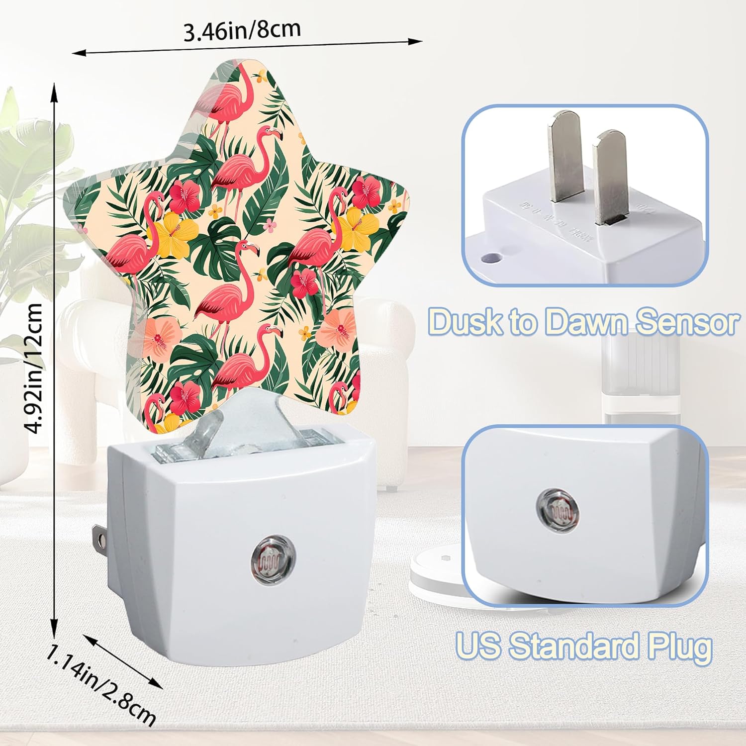 Pink Flamingo Night Lights Plug Into Wall,Tropical Palm Leaf Star Night Light for Kids,Nightlight with Dusk to Dawn Smart Sensor for Bedroom Bathroom Decor,Children Women Men Gift