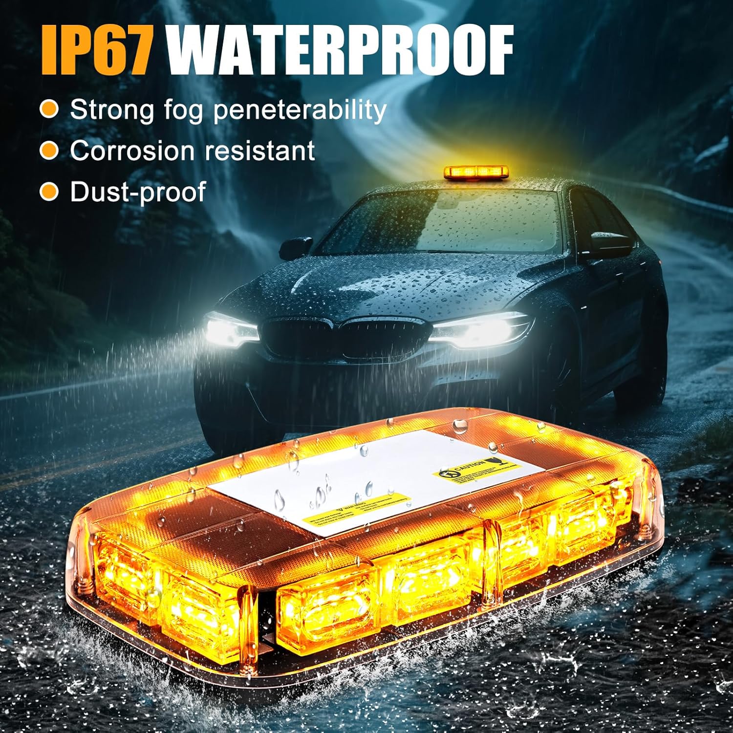 Amber Strobe Lights with Magnetic Base, 48 LED Wireless Rechargeable Emergency Strobe Beacon Light, 12V-24V Roof Top Flashing Light for Car Trucks Vehicles
