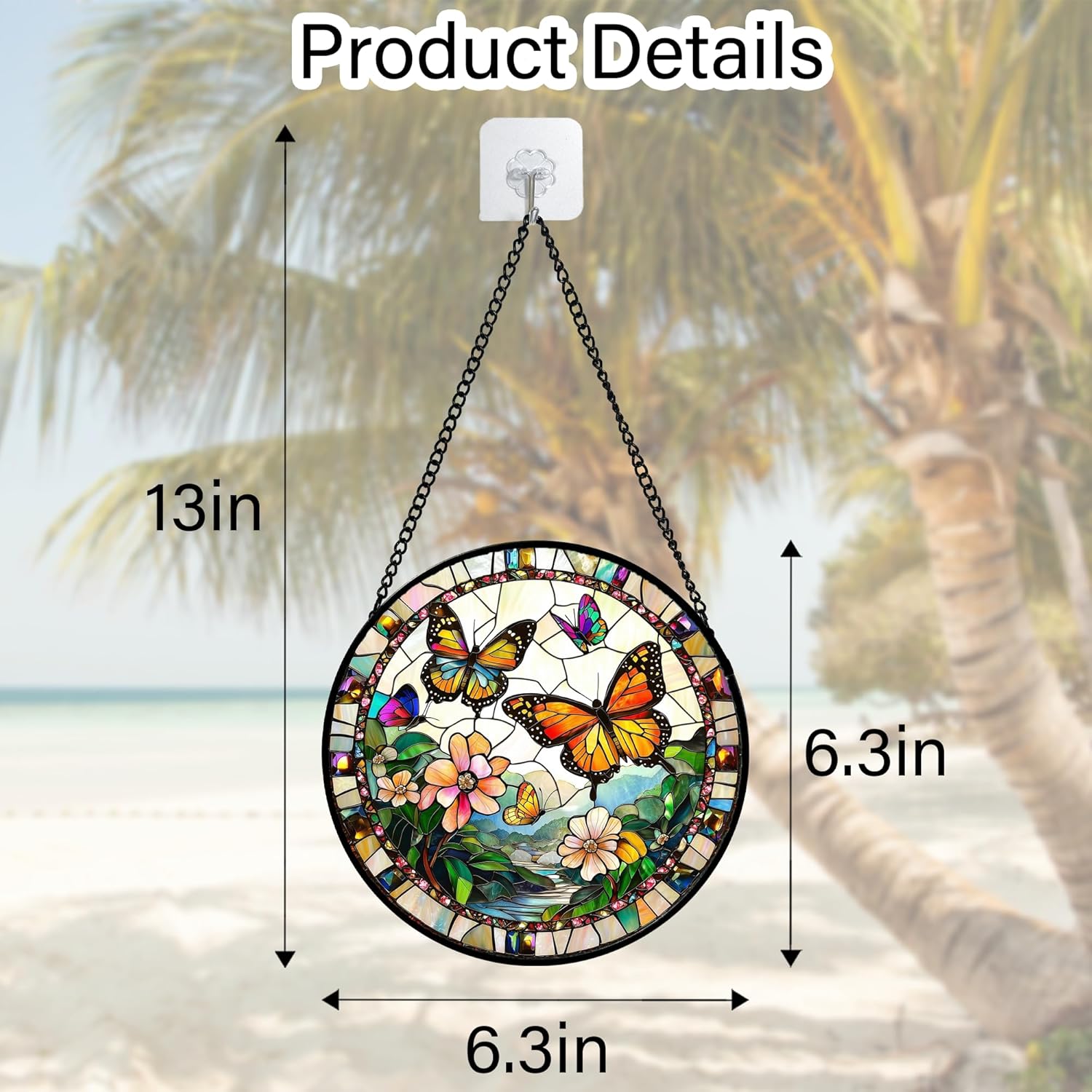 Stained Glass Window Hanging, Butterflies Flying in The Sky Suncatcher for Doors Home Sun Catchers Decoration and Christmas, Mother's Day Birthday Gifts for Women, Men, and Mom 6.3 in - Image 2