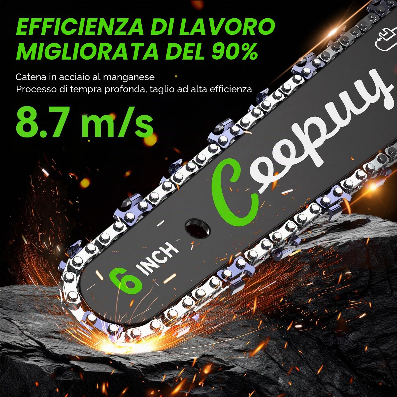 CEEPUY 6 Pollici Mini Motosega a Batteria per Potatura 2 x 4000 mAh, 880W Sega Elettrica per Potatura con Pompetta Olio, Motosega Elettrica a Batteria per Taglio Del Legno Giardini