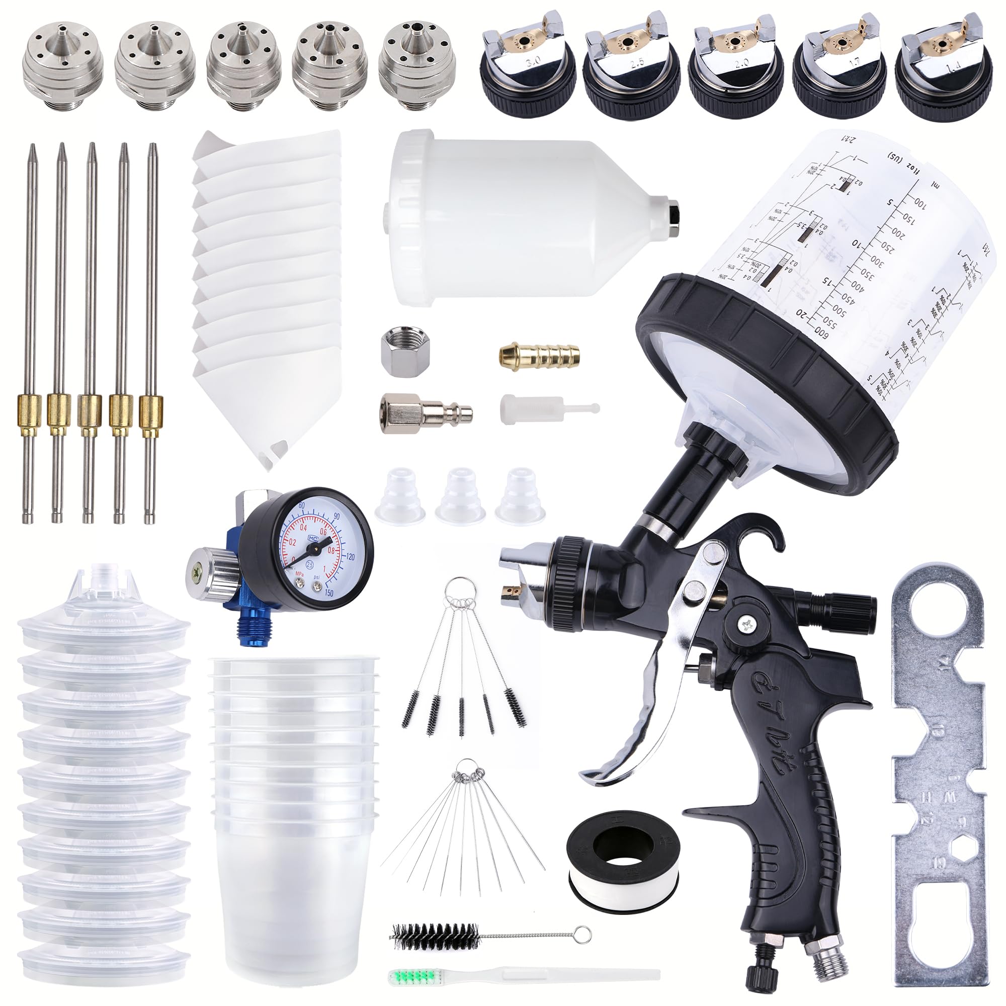 HVLP Automotive Spray Gun Kit, 10pcs 600ML Disposable Paint Cups