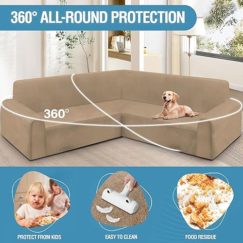 Miniatura 5 de HDCAXKJ Fundas para sofá seccional esquinero de terciopelo elástico en forma de L, fundas modulares suaves y gruesas, juego de fundas modulares en