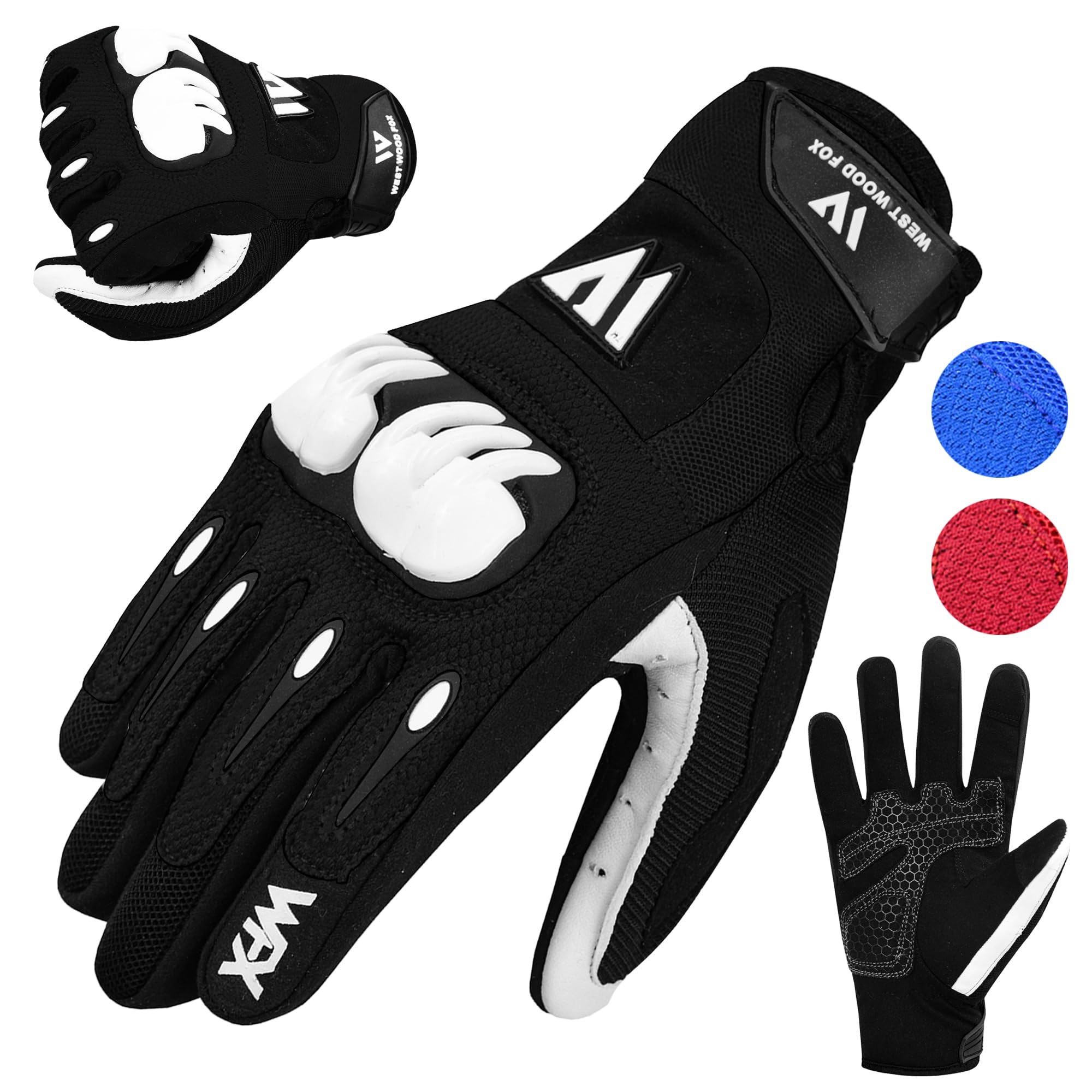 WESTWOOD FOX Motorbike Gloves for Men and Women,Breathable, Touchscreen, Palm Pads Motorcycle Gloves for BMX,Cycling, ATV,MTB Racing,Road Racing,Climbing,Hiking,and Outdoor Activities (Black, XL)