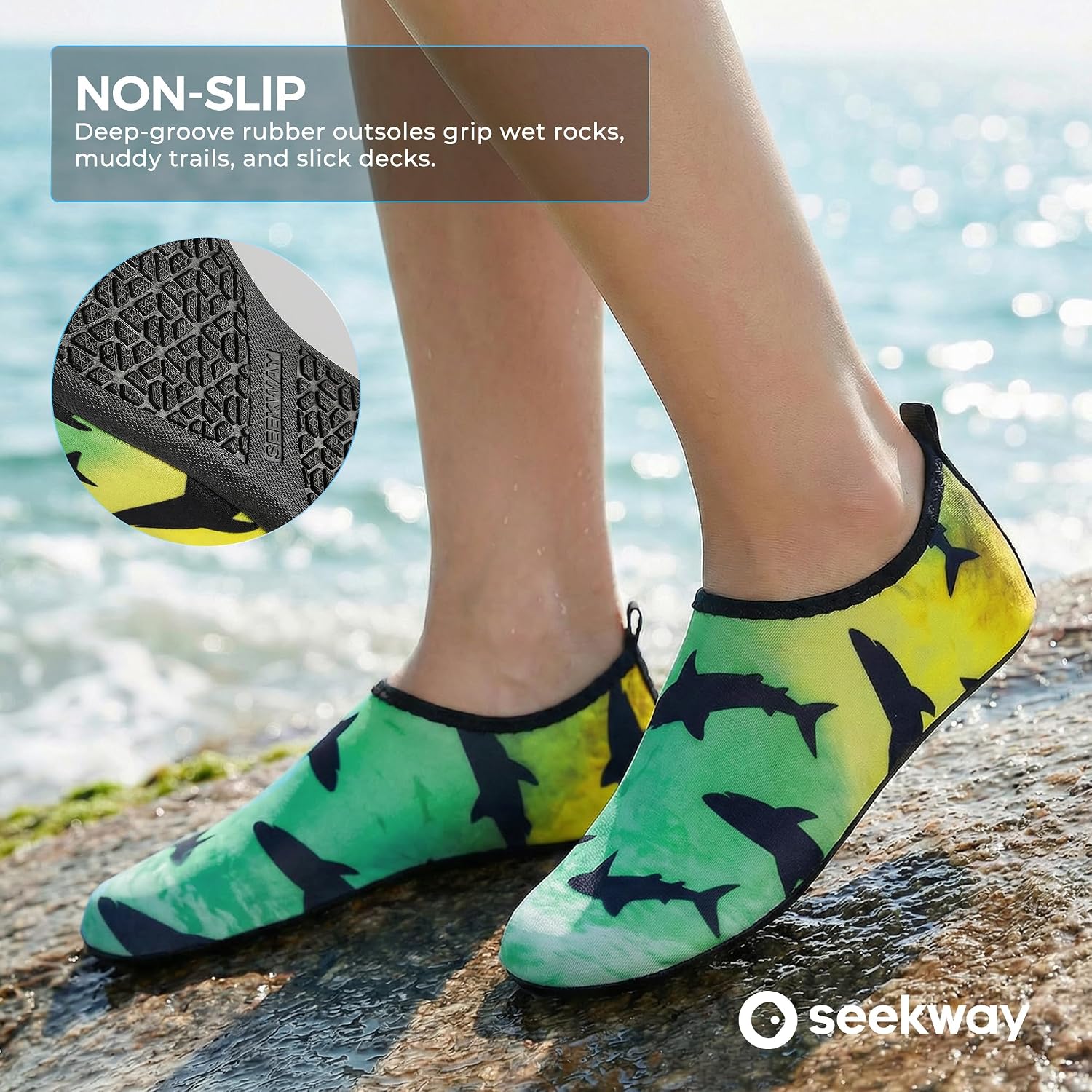 SEEKWAY Water Shoes Women Men Adult Quick-Dry Aqua Socks Barefoot Non Slip for Beach Swim River Pool Lake surf Black SK002(U) thumbnail