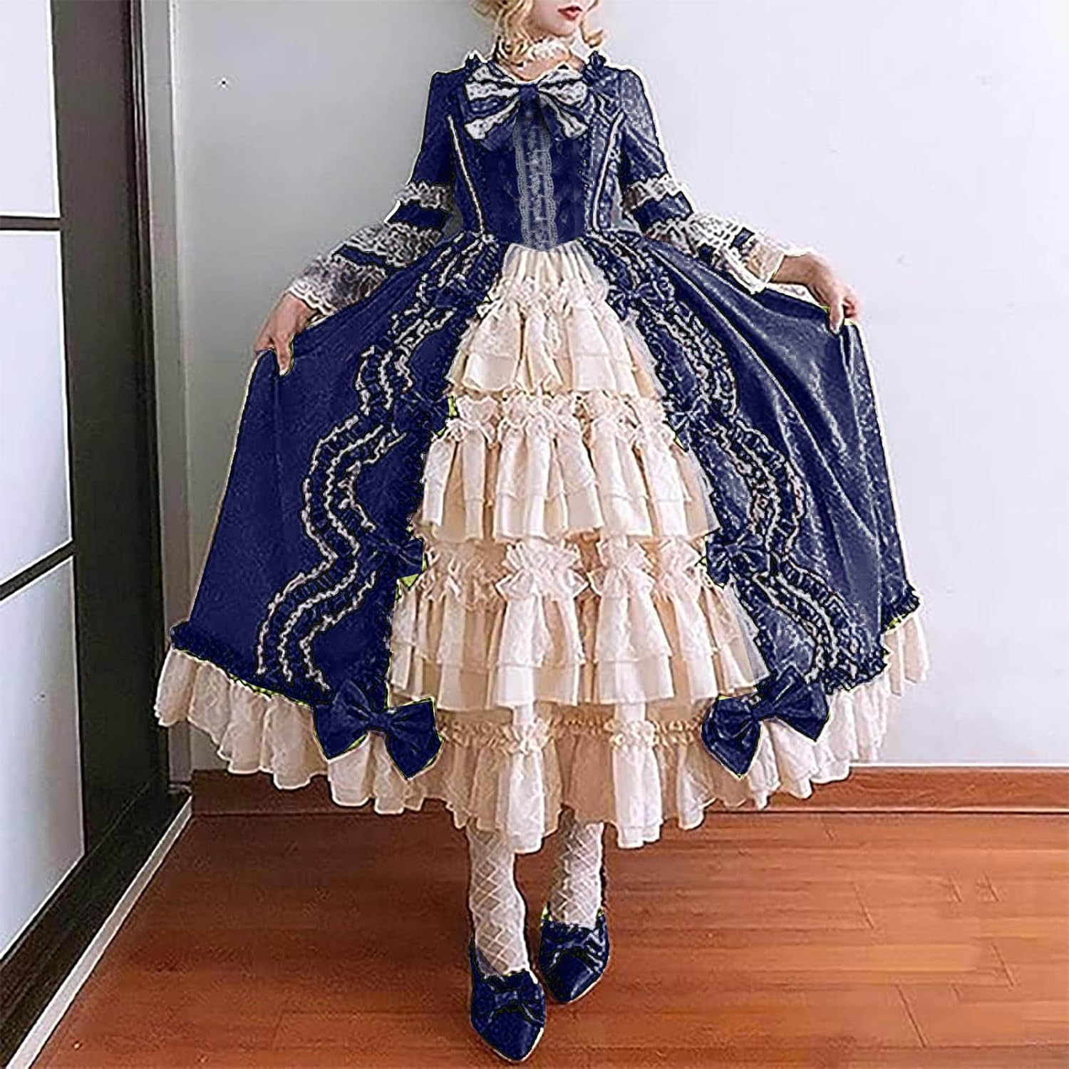 SHOPESSA Women's Victorian Gown French Lolita Dress Princess Costume Renaissance Dress Flare Sleeve Court Cosplay