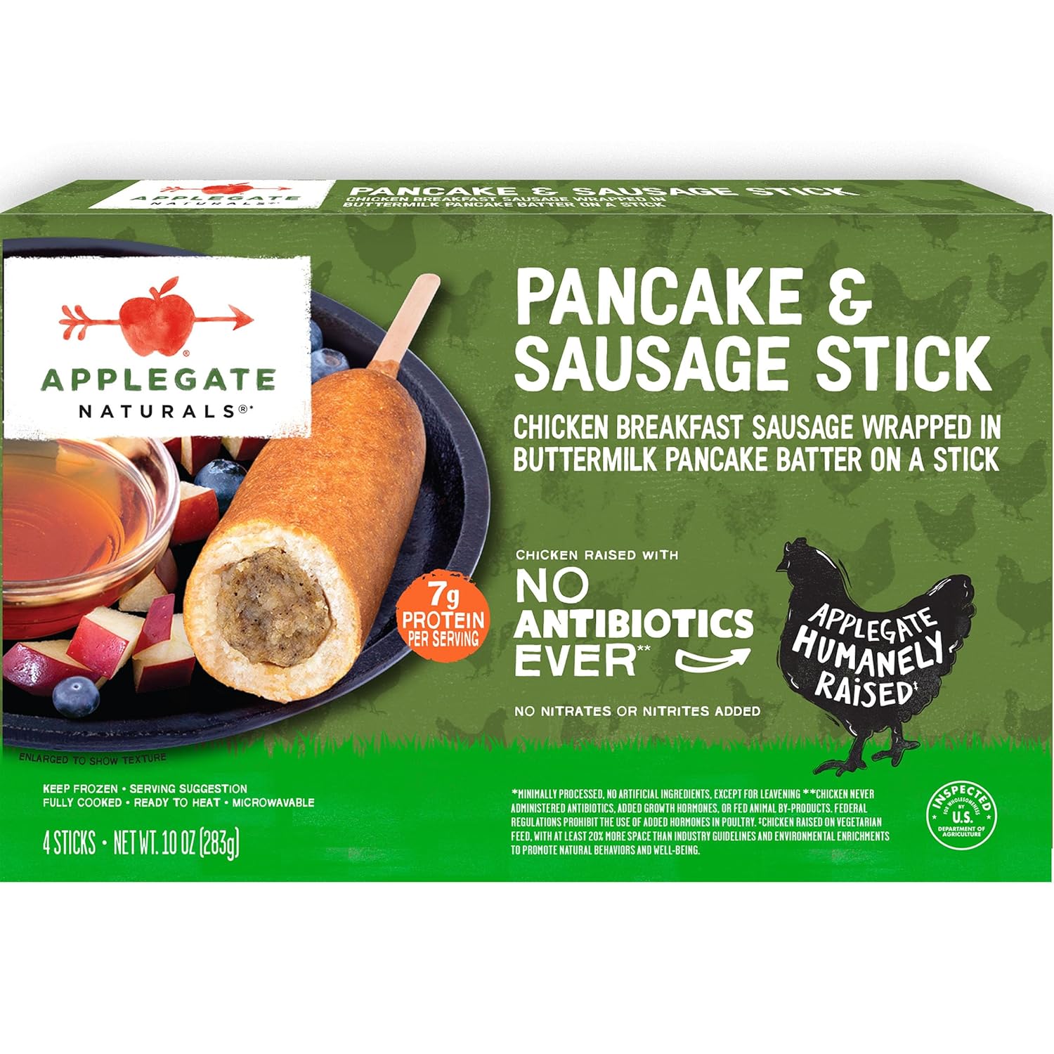Applegate Naturals Chicken Pancake & Sausage Sticks - 7g Protein, No Antibiotics, Quick Microwave Breakfast 10oz
