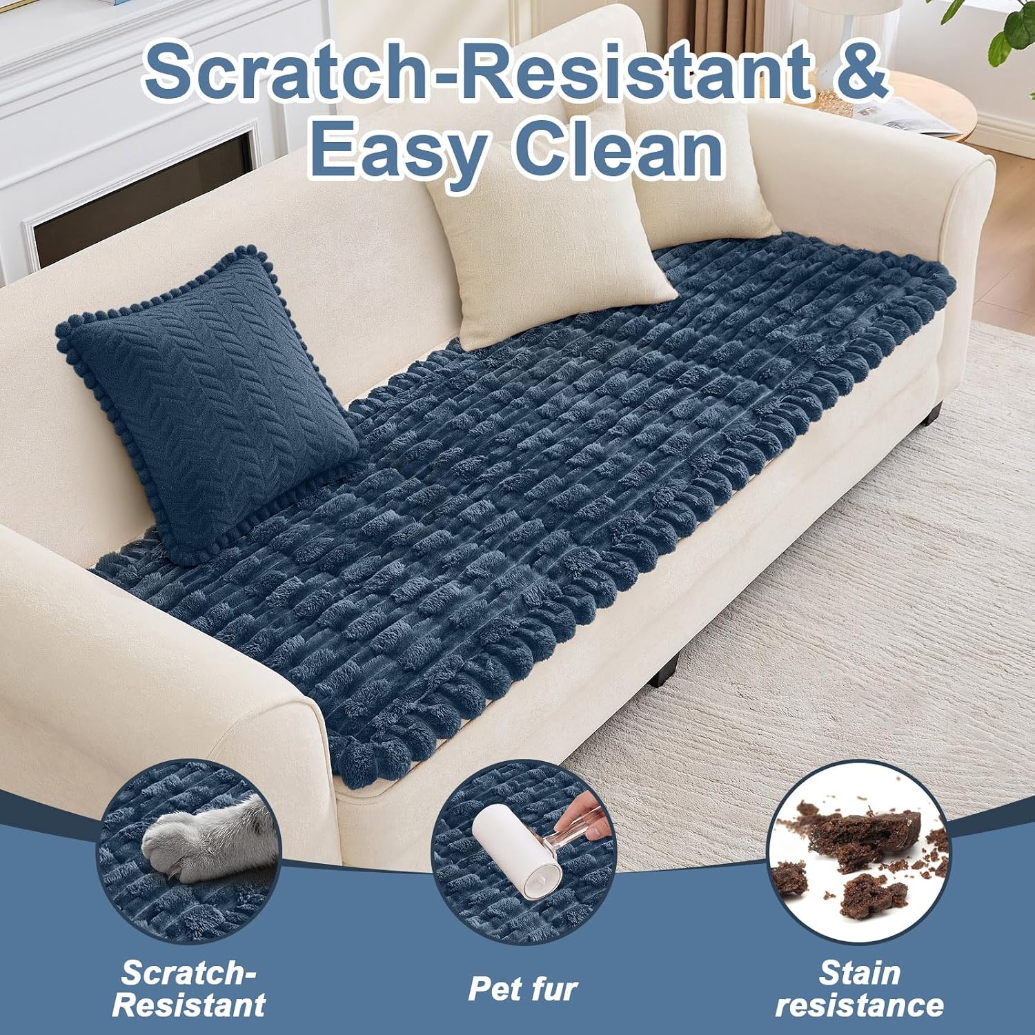Waterproof Dog Couch Cover, Non Slip Pet Sofa Protector, Thick Fuzzy Couch Cover for Dogs, Machine Washable Furniture Protector, Scratch Resistant Pet Couch Mat(Berlin Blue, 28" x 71"/70 x 180cm)