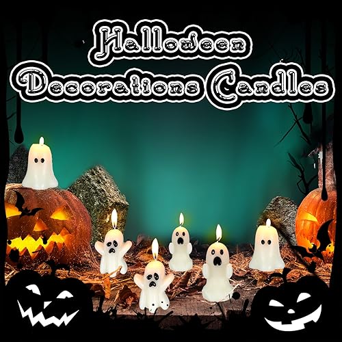 Miniatura 4 de MTLEE Juego de 6 velas grandes de fantasma de Halloween, lindo fantasma decorativo de mesa, juego de velas de fantasma de Halloween, velas