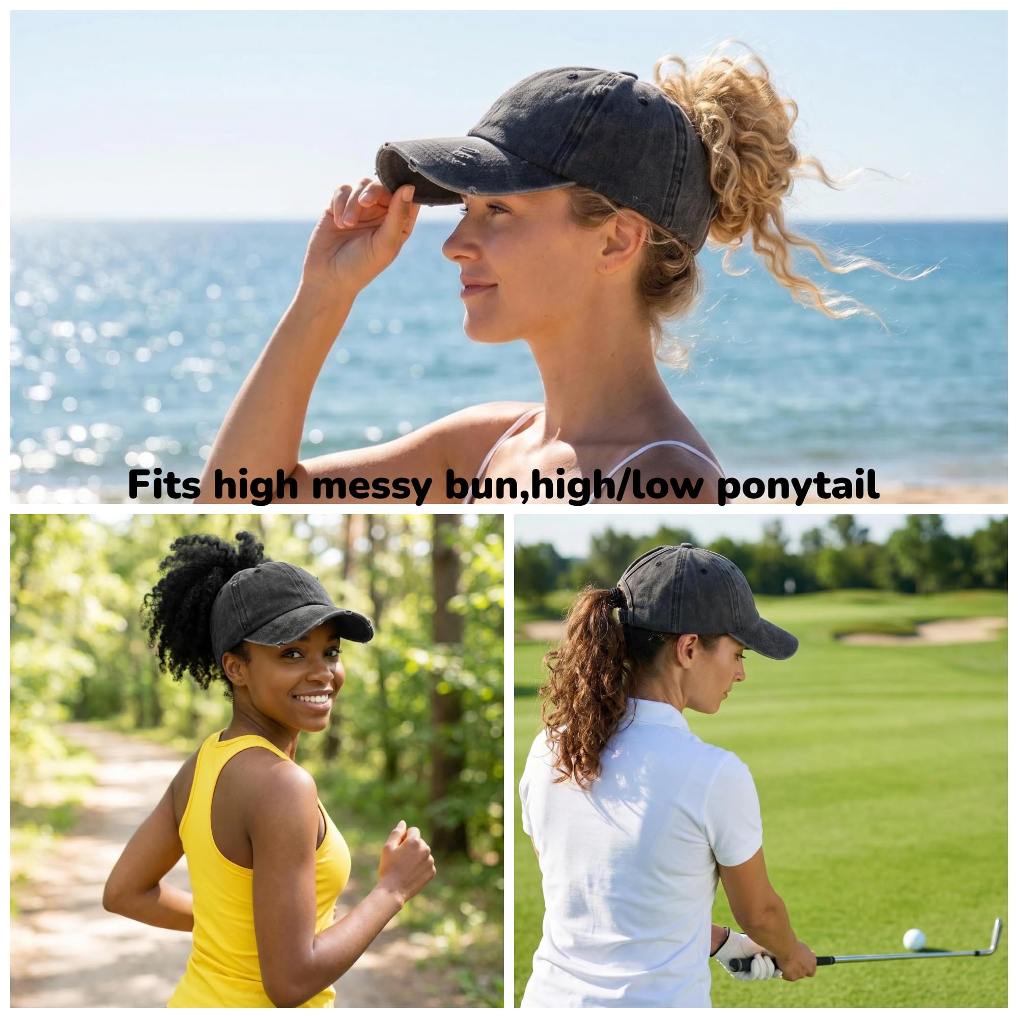 ProMindFun Casquette de baseball réglable pour femme et fille, compatible avec queue de cheval et chignon - Motif camouflage