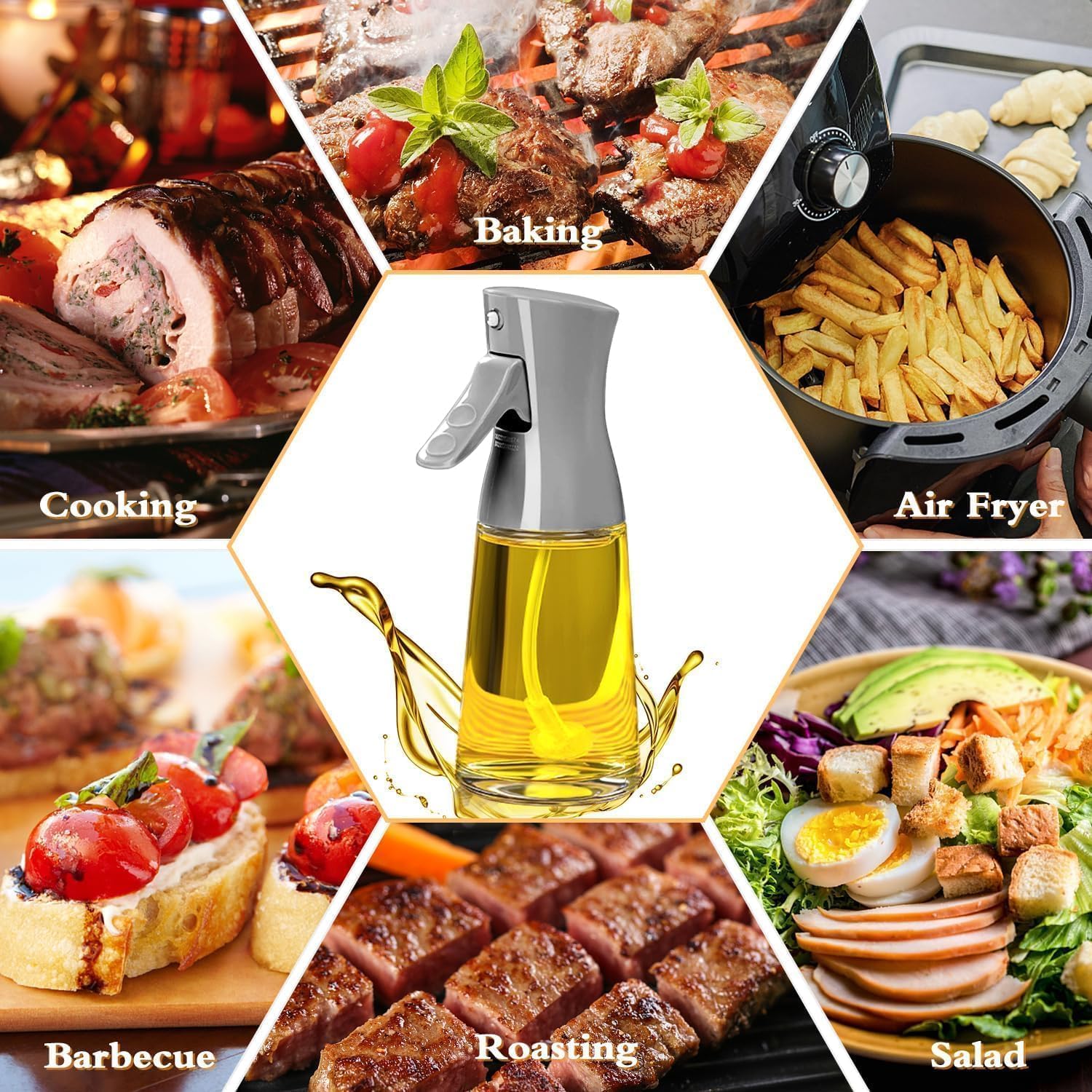 Glass Oil Sprayer for Cooking, 180ml Olive Oil Sprayer Bottle with Brush, Olive Oil Spray Mister, Kitchen Gadgets Accessories for Air Fryer, Canola Oil Spritzer (GREY) - Image 6