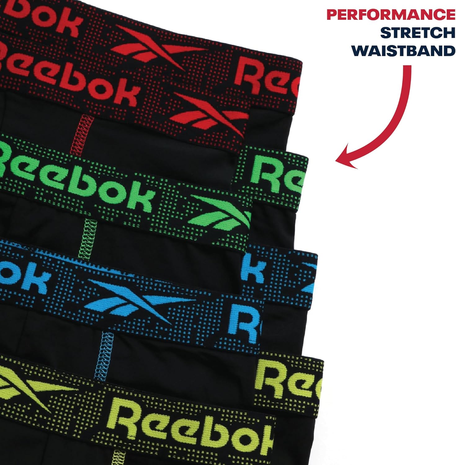 Reebok Boys Boxer Briefs - 8 Pack Performance Soft Stretch Breathable 5” Inseam Boxer Briefs Boys Underwear (6-18)