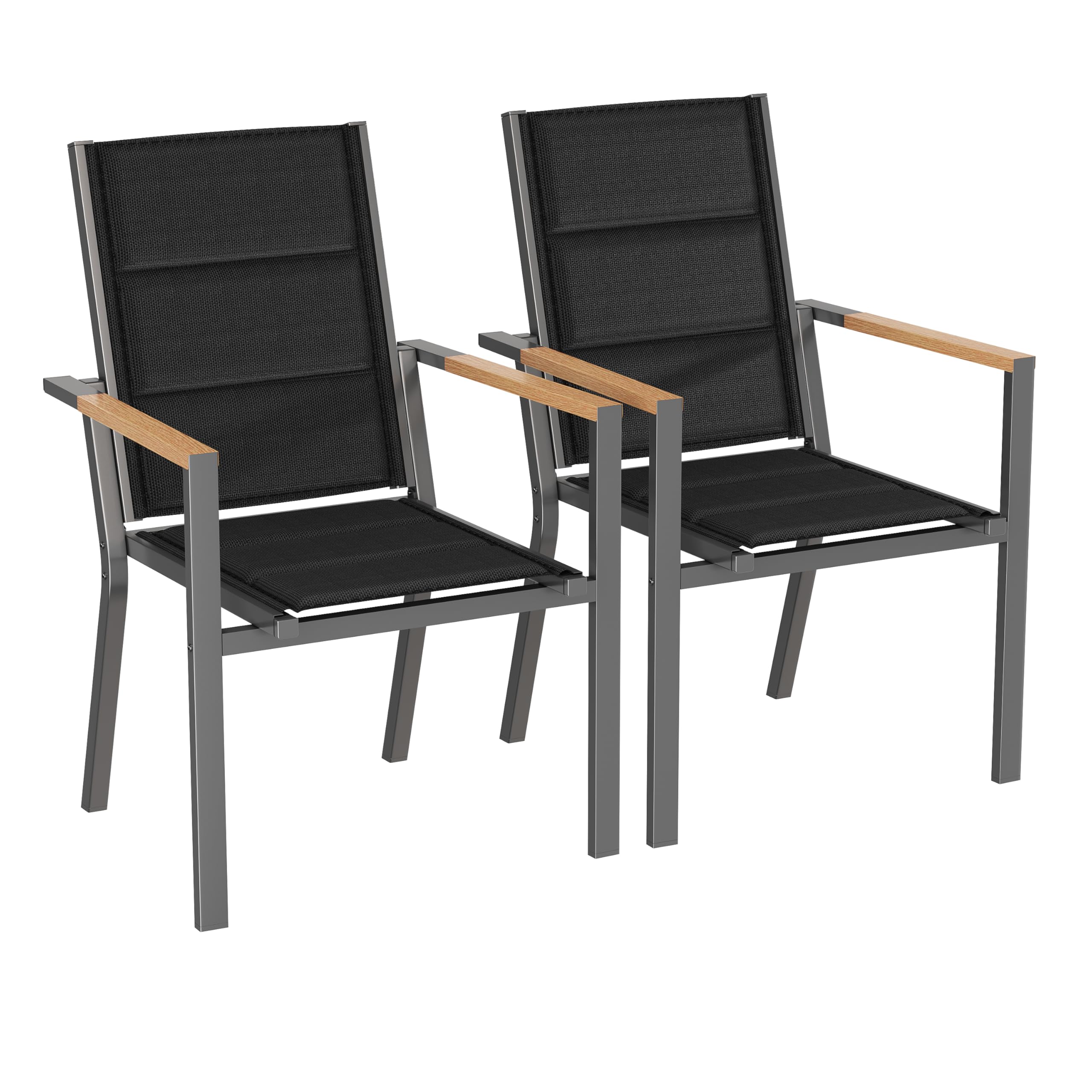 Devoko Ensemble De 2 Chaises De Jardin Exterieur, Chaise De Salle À Manger Empilable en Aluminium, Chaise Fauteuil, pour Le Jardin, La Piscine, La Terrasse, Meubles d'extérieu, Gris Foncé