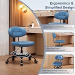 Misolant Chaise Vanity avec dossier, chaise de bureau sans bras avec roues et support Lombaire, Comfy PU Chaises de bureau en cuir avec hauteur réglable, 360°Swivel for Home Bedroom Navy Blue