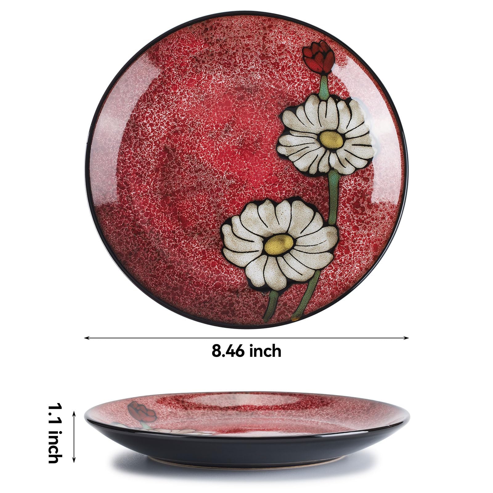 Keramik-Salatteller-Set, 21,6 cm, 6 Stück, für Steak, Salat, Nudeln, Vorspeisen, Servieren usw., spülmaschinen-, mikrowellen- und ofenfest, kratzfest, glatte Glasur (Mehrfarbig A, 21,6 cm)