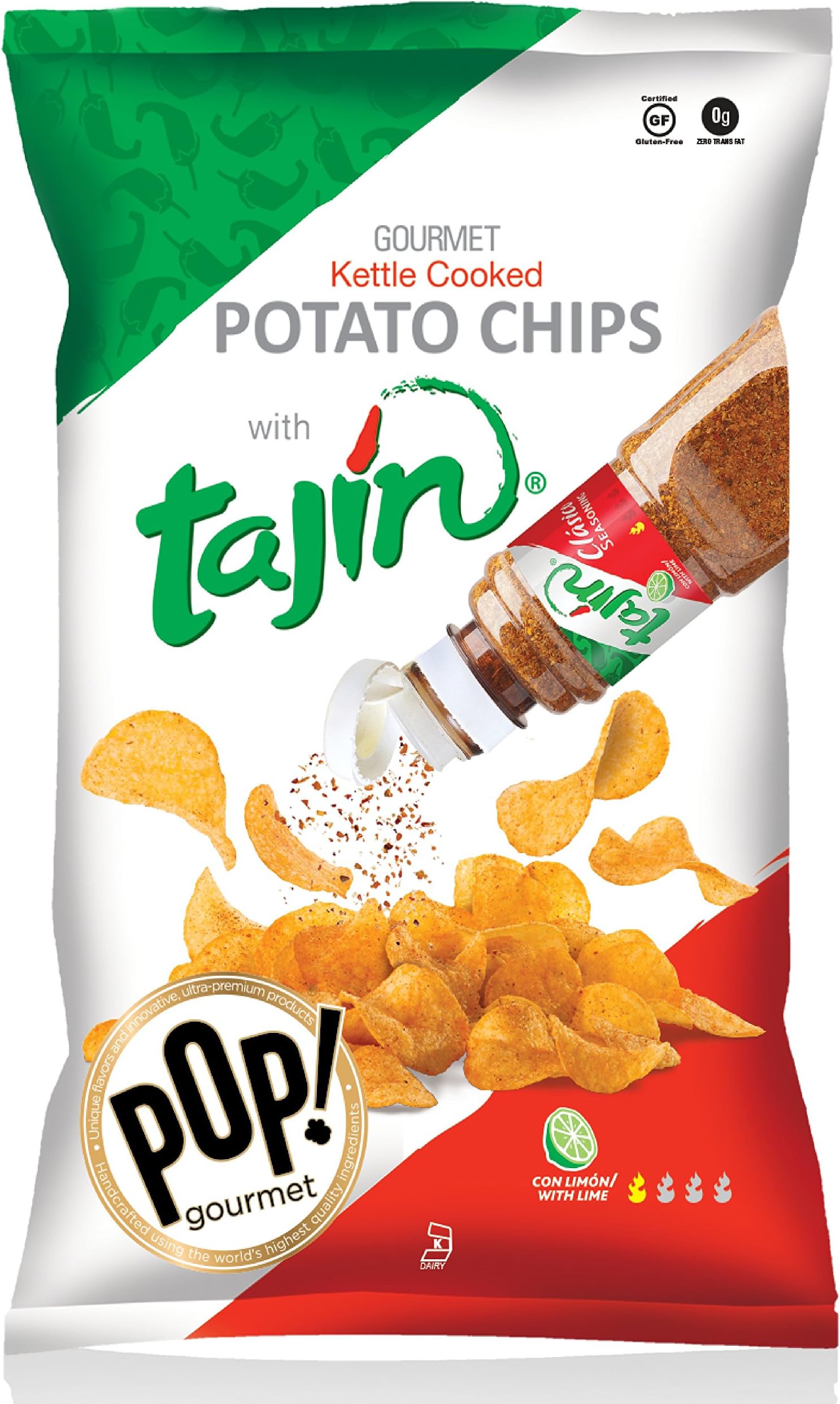 Potato Chips with Tajin Seasoning by POP Gourmet | Kettle Chips Spicy Gourmet Snacks 8 oz (Pack of 4)