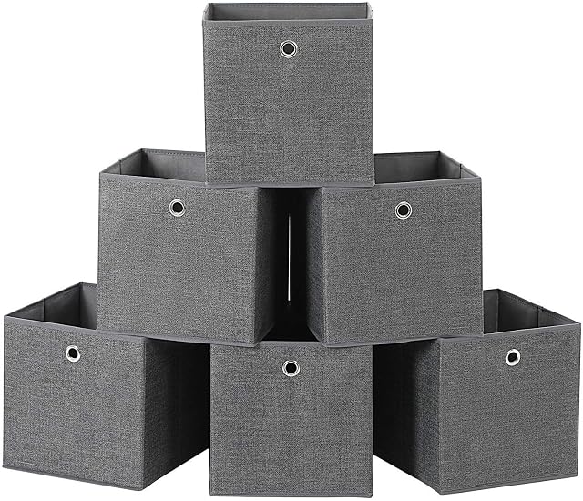 SONGMICS Storage Cubes, Set of 6, Non-Woven Fabric Foldable Storage Boxes and Toy Clothes Organiser Bins, Grey RYFB06G