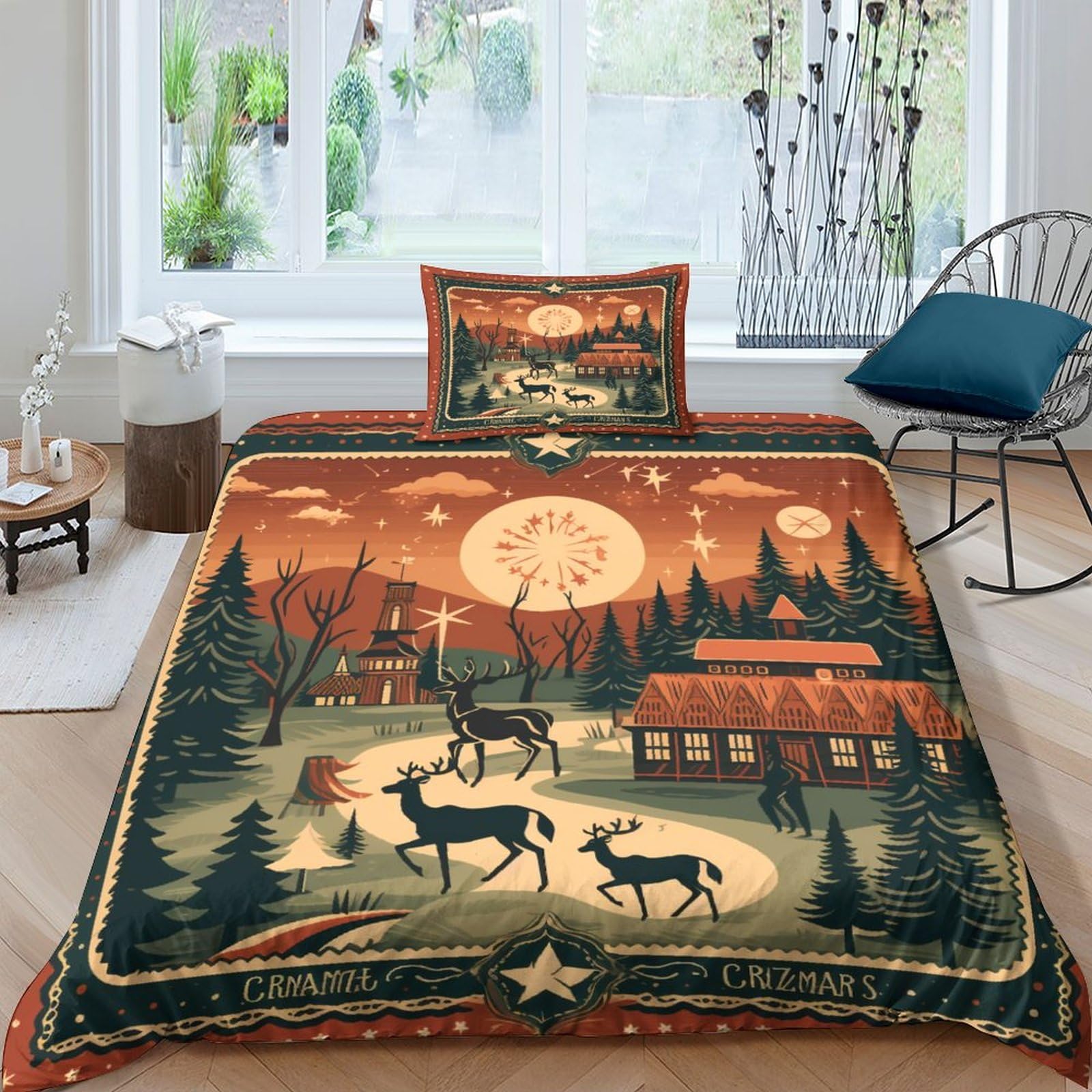 Housse de couette Noël 3D en microfibre douce avec fermeture zip