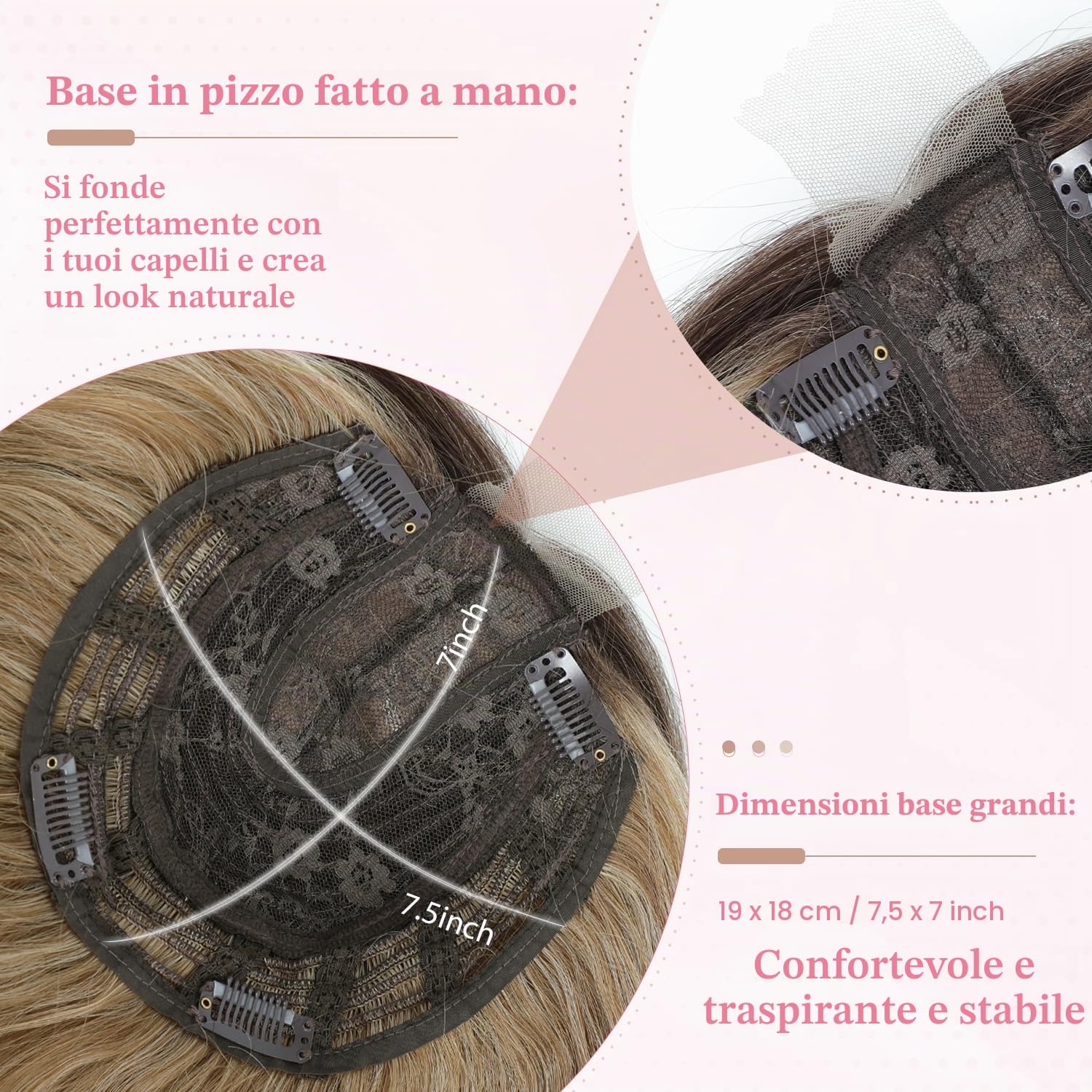 Infoltitore per capelli da donna, ricci e ondulati, con pizzo frontale legato a mano, clip con frangia (castano biondo con radice scura)