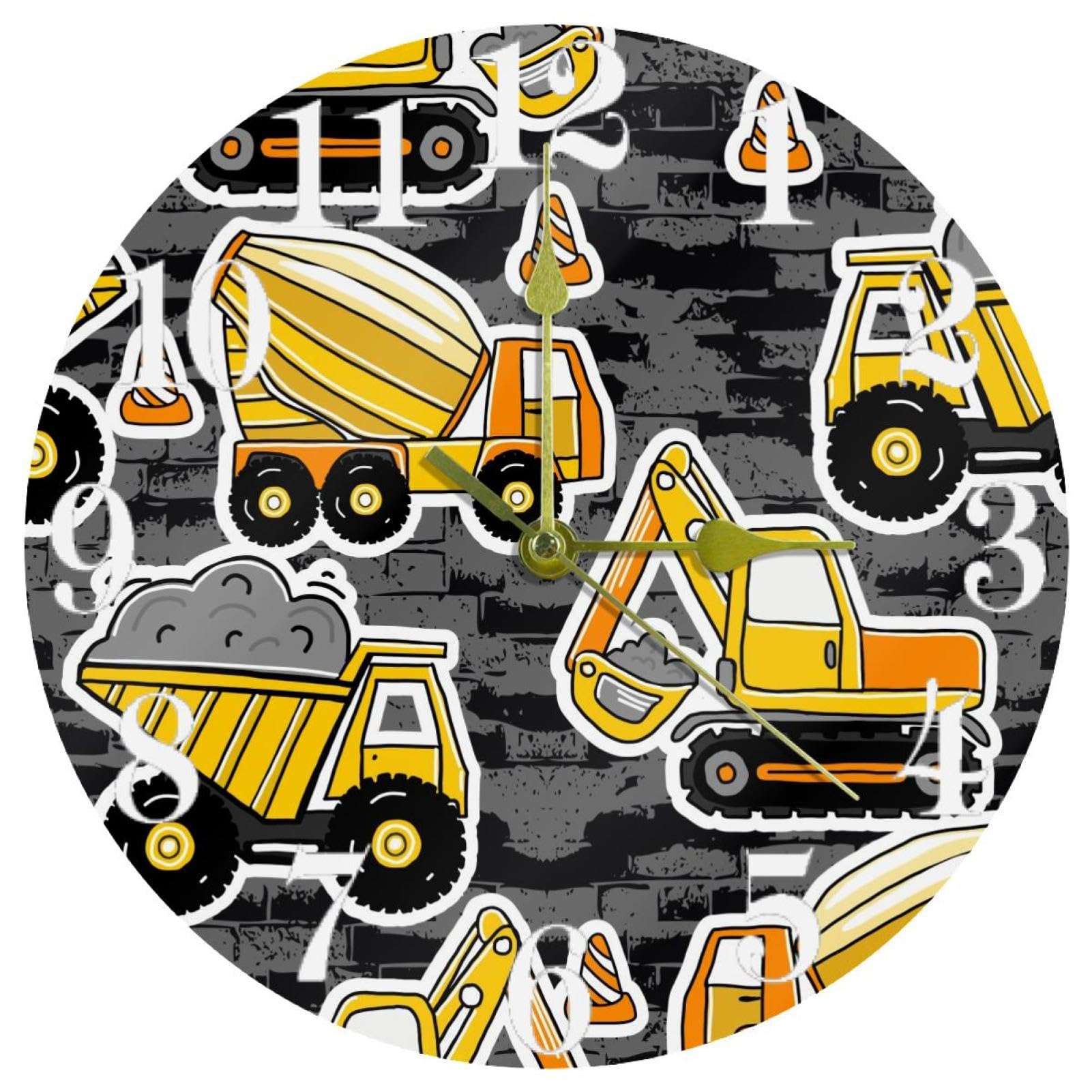 Horloge murale voitures de construction silencieuse pour stopper les bruits nocturnes