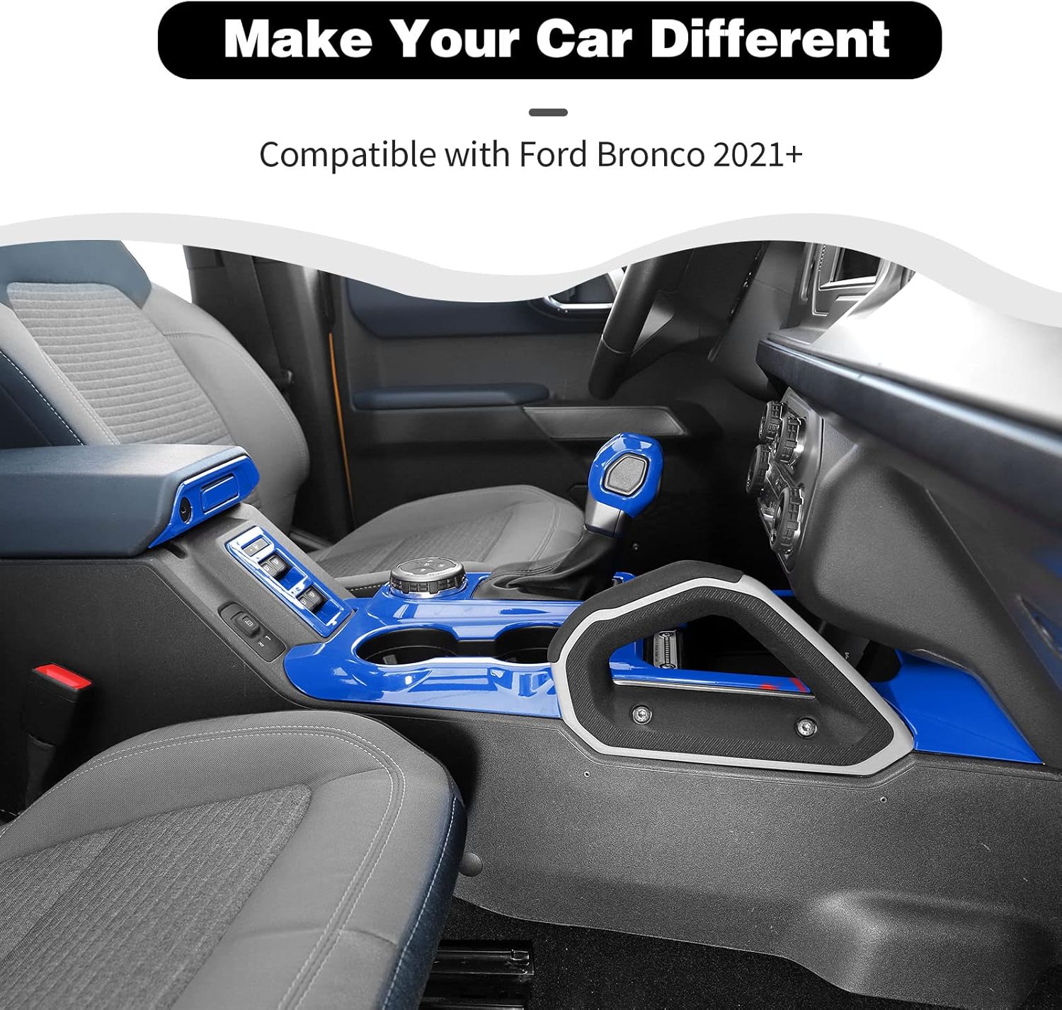 Center Console Gear Shift Panel Cover Cup Holder Trim Window Switch Panel Cover Armrest Box Cover Fit for Ford Bronco 2021 + 4Doors Interior Accessories(6Pcs/Set,Blue,ABS)