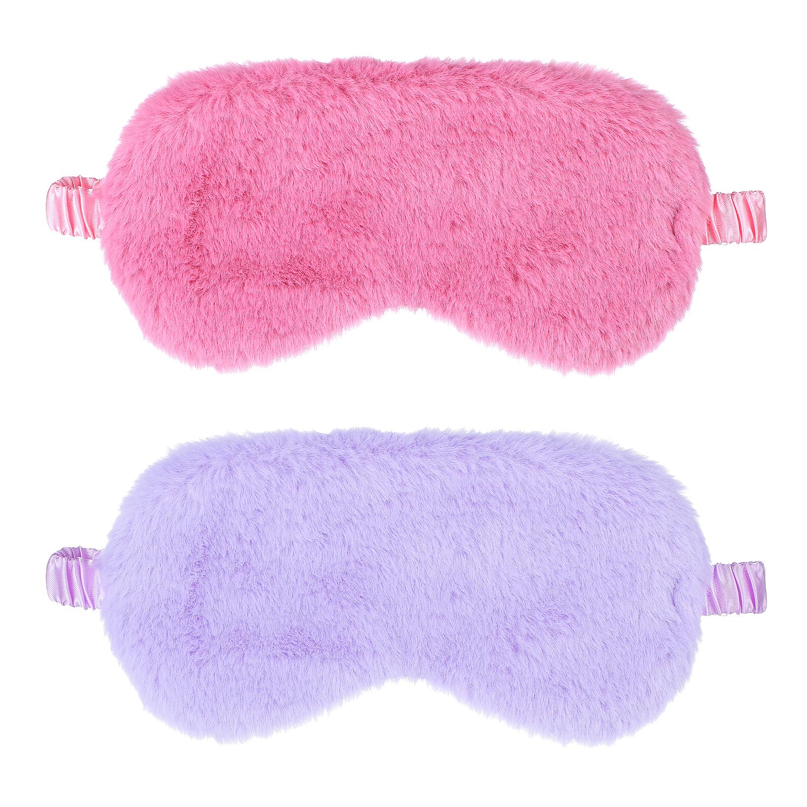 2 Pcs Plush Eye Mask Soft Sleeping Blindfold Eye Cover Comfortable Furry Faux Fur Sleeping Mask Satin Nap Night Eyeshade Cover for Women Men Gift (Rose, Violet)