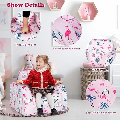 Miniatura 6 de HONEY JOY Sofá para niños, sofá plegable convertible 3 en 1 para niños y cómoda silla tumbona abierta para jugar, sofá plegable de espuma, regalo