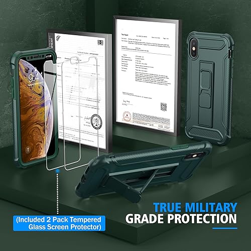 Miniatura 2 de ORETECH Funda para iPhone Xs Max y 2 protectores de pantalla de vidrio templado 10 pies de grado militar a prueba de golpes iPhone Xs MAX 360 funda