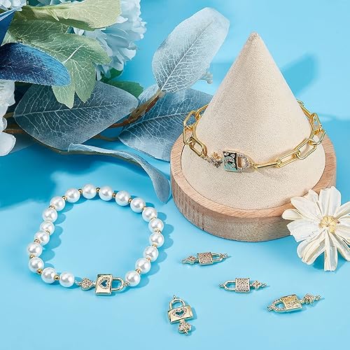 Miniatura 5 de Beebeecraft 6 unidadescaja de 3 estilos de candado para el día de San Valentín con dijes de llave, chapado en oro de 18 quilates, conector de