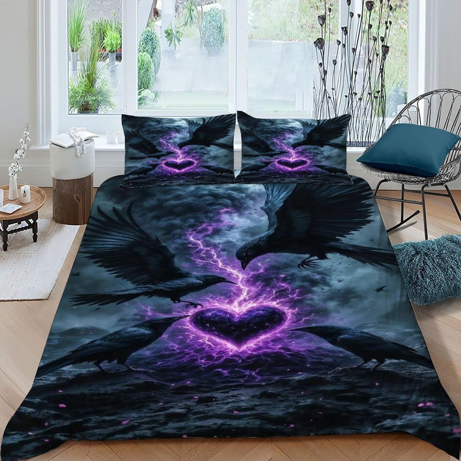 Housse de couette faune sauvage corbeau parure de lit microfibre king size pour chambre adulte