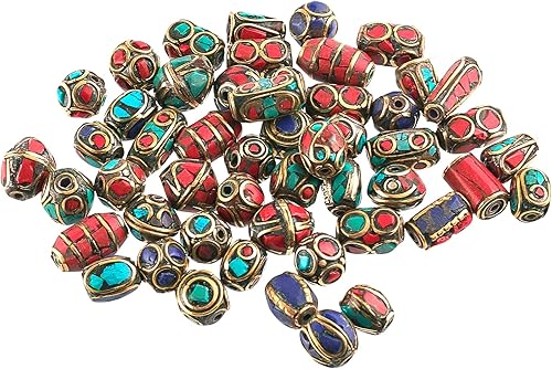 PH PandaHall Espaciador mixto de turquesa tibetano, columna redonda, cuentas sueltas de Buda hechas a mano para aretes, collares, pulseras y