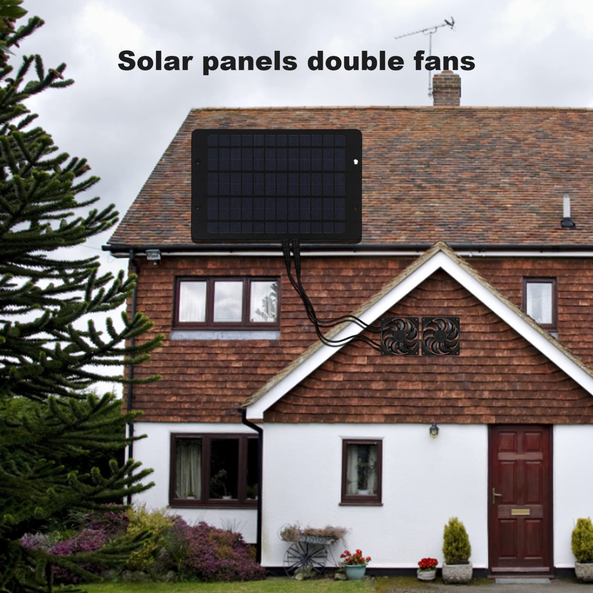 Solar Panel Fan Kit 10W Solar Fan 12V Greenhouse Waterproof Powered Multifunctional Exhaust for Greenhouses Sheds Pet Houses, Chicken Coop