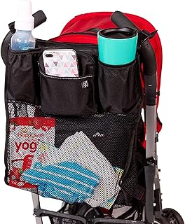 J.L. Childress Cups 'N Cargo Universal Stroller Caddy Organizer - Essential Travel Accessories for Baby Stroller, Includes Cup Holders & Mesh Storage Bag, Fits UPPAbaby, Doona, Nuna, & More - Black