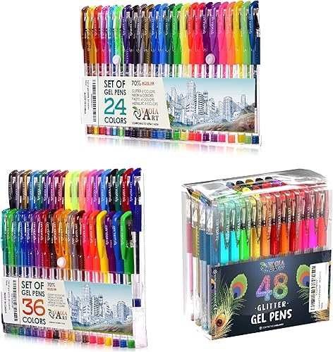 VaOlA ART Bolígrafos de gel de colores - Juegos de 24, 36 y 48 bolígrafos de gel