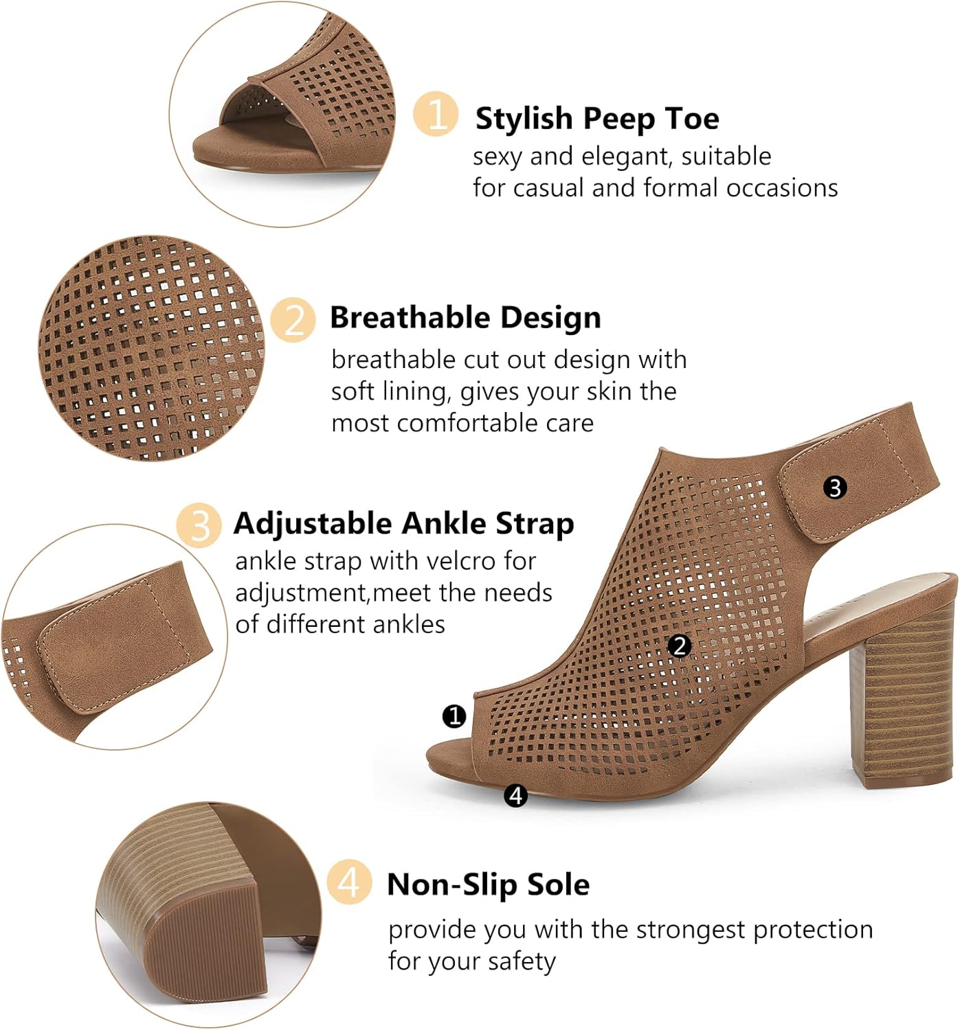 Coutgo Heels for Women Open Toe Boots Cutout Ankle Strap High Heel Chunky Block Sandals - Image 3