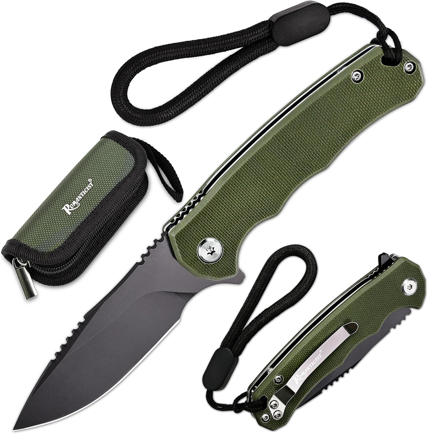 ROMANTICIST Folding Pocket Knife – 2.95″ D2 Metal Blade & Non-Slip G10 Deal with – Pocket Knife for Tenting, Mountain climbing and Outside Duties – EDC Folding Knife with Clip & Lanyard – Distinctive Items for Males Ladies
