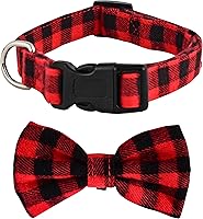 Vista 1 de Native Pup Collar de perro a cuadros con lazo, tartán rojo, para niña, cachorro (pequeño, rojo)