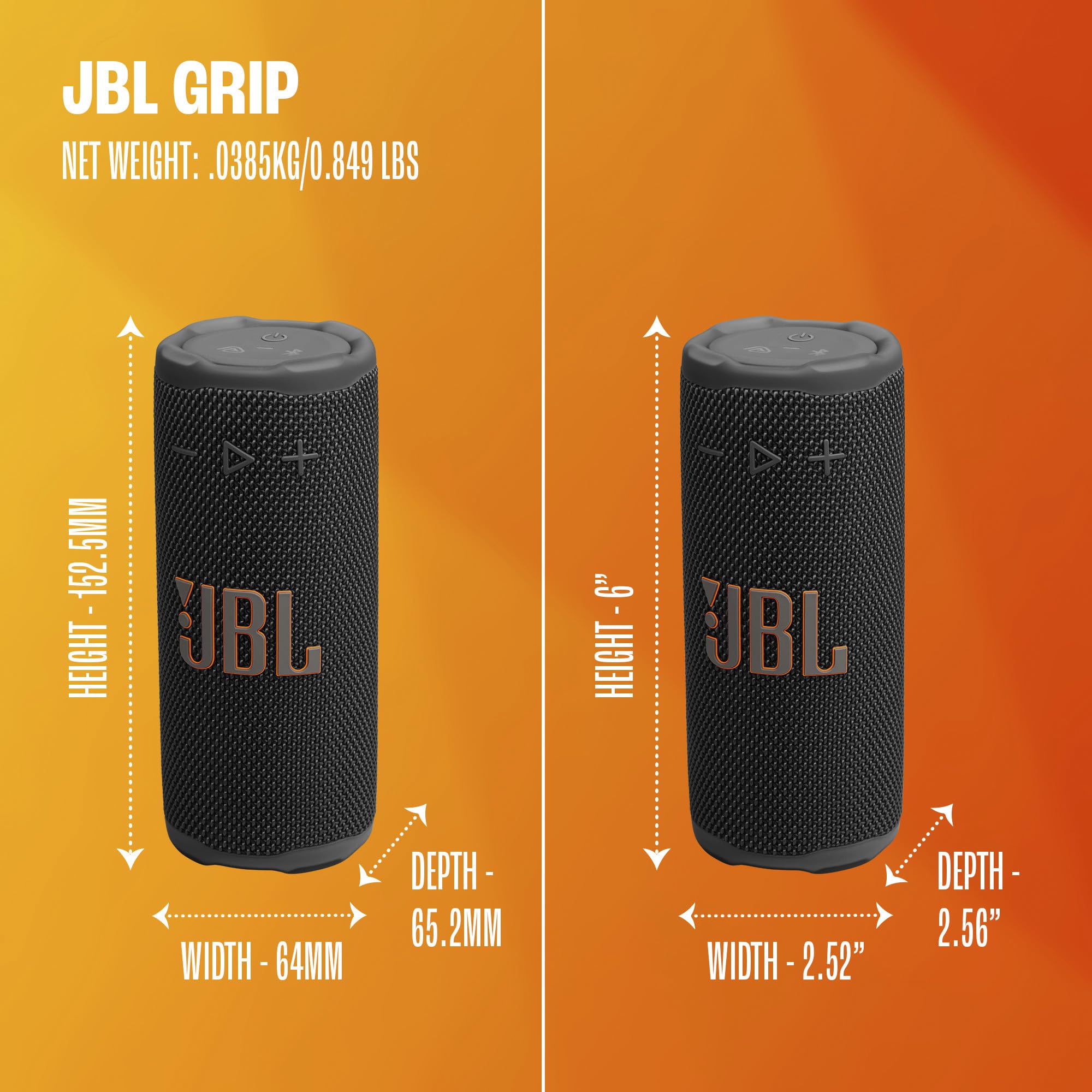 JBL Grip – Haut-Parleur Bluetooth Compact avec Son JBL Pro Audacieux et lumière ambiante, jusqu'à 14 Heures de Lecture, résistant à l'eau, à la poussière et aux Chutes (IP68), et Connexion