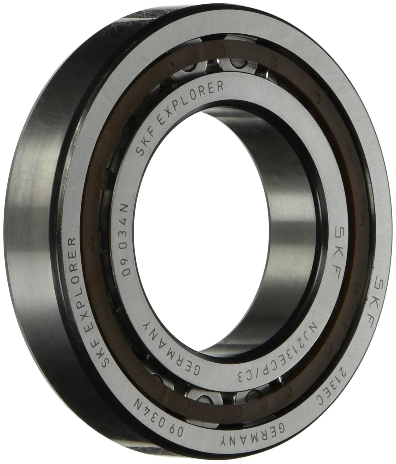 SKF NJ 209 ECP/C3 Cylindrical Roller Bearing, Single Row, Removable Inner Ring, Flanged, Straight Bore, High Capacity, C3 Clearance, Polyamide/Nylon Cage, Metric, 45mm Bore, 85mm OD, 19mm Width