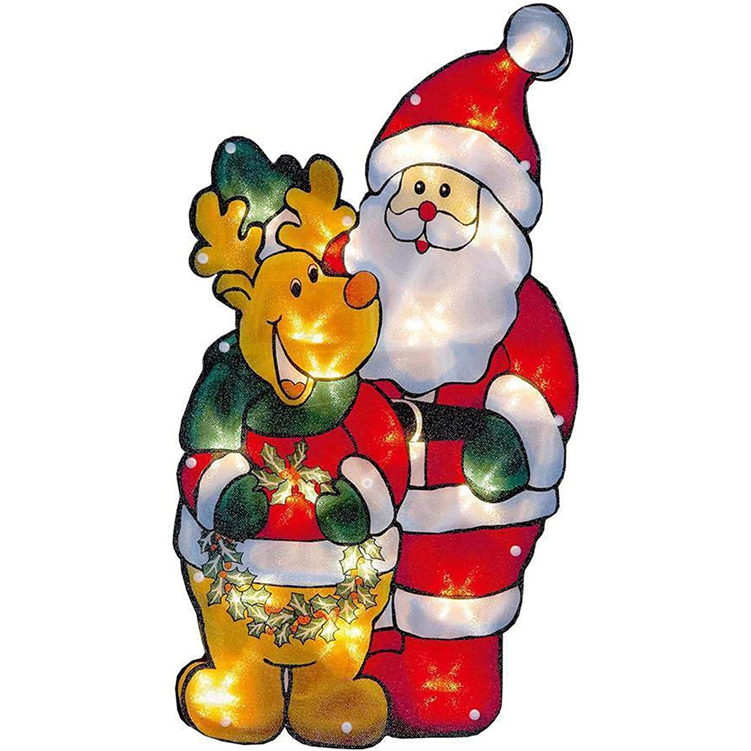 AMOS Christmas Santa Rudolph Window Silhouette LED Lights with Metallic Effect Battery Operated Xmas Decoration (25cm x 14cm)