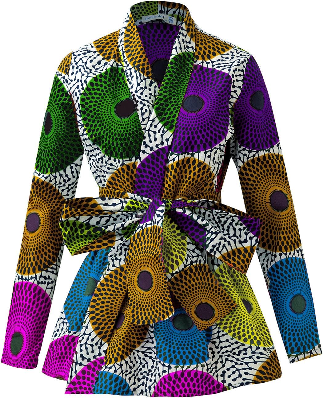 ShenbolenWomen African Traditional Batik Print Long Sleeve Shirt Dashiki Casual Cotton Shirt