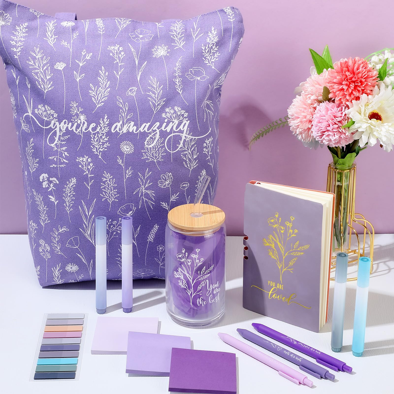 Bestie inspirierende Geschenke für Frauen und Freunde, ästhetisches A6-Leder-Tagebuch, Notizbuch, Glasbecher, Leinwand, Tragetasche, Motivationsstifte, Dankeschön-Geschenke für Frauen