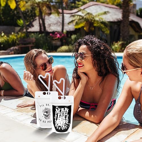 Miniatura 5 de Domensi 16 bolsas de bebidas para despedida de soltera o muerte con pajitas de 15 onzas, bolsas reutilizables para bebidas hasta la muerte Nos