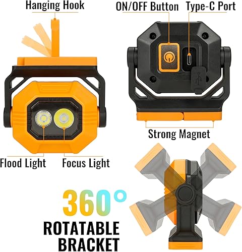 Miniatura 2 de Luz de trabajo recargable LED, paquete de 2 luces magnéticas COB portátiles de 1500 lm con 3 modos y rotación de 360, luz de trabajo impermeable