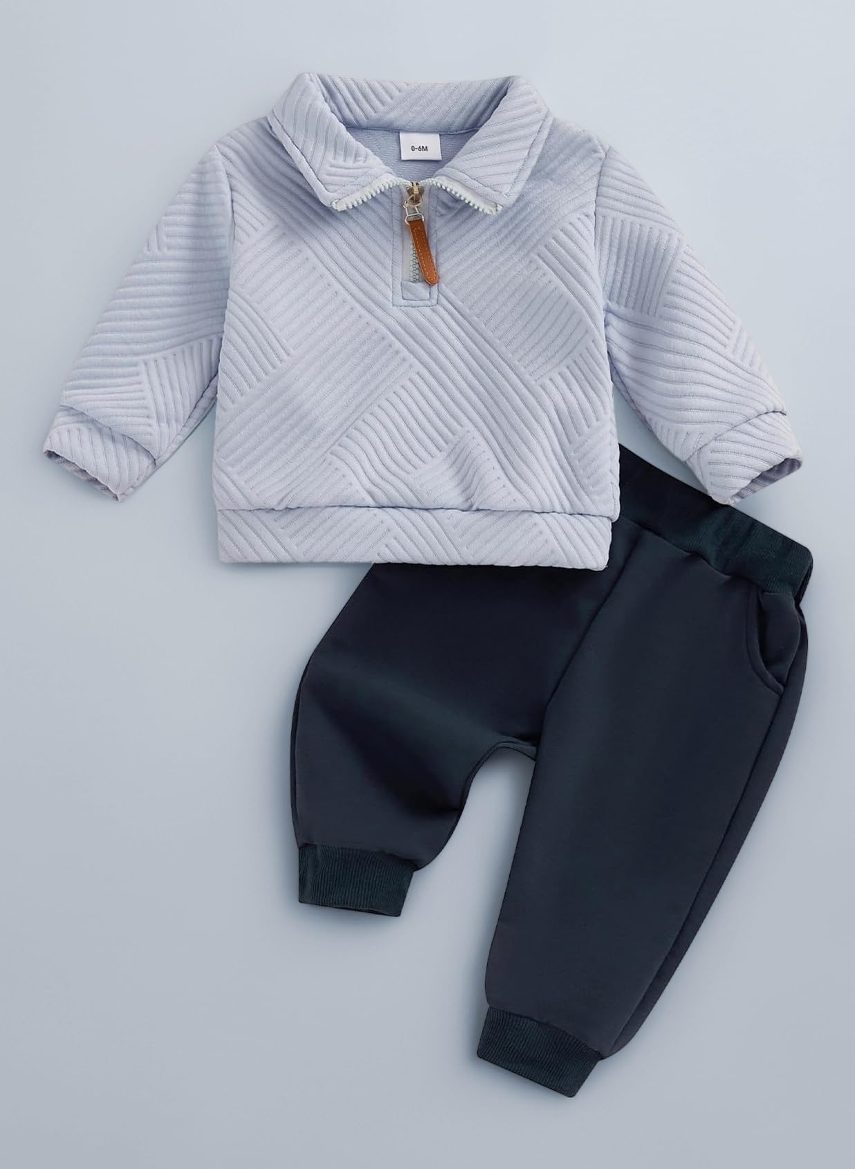 Baby Boy Winter Spring Clothes Set 2pcs Long Sleeve Half Zip Lapel Jumper Shirt Solid Color Long Pants Set Toddler Boy Fall Outfits