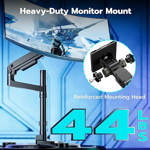Miniatura 3 de ARES WING Soporte de escritorio con brazo para monitor único para monitores ultraanchos de 17 a 49 pulgadas, brazo de monitor único resistente con
