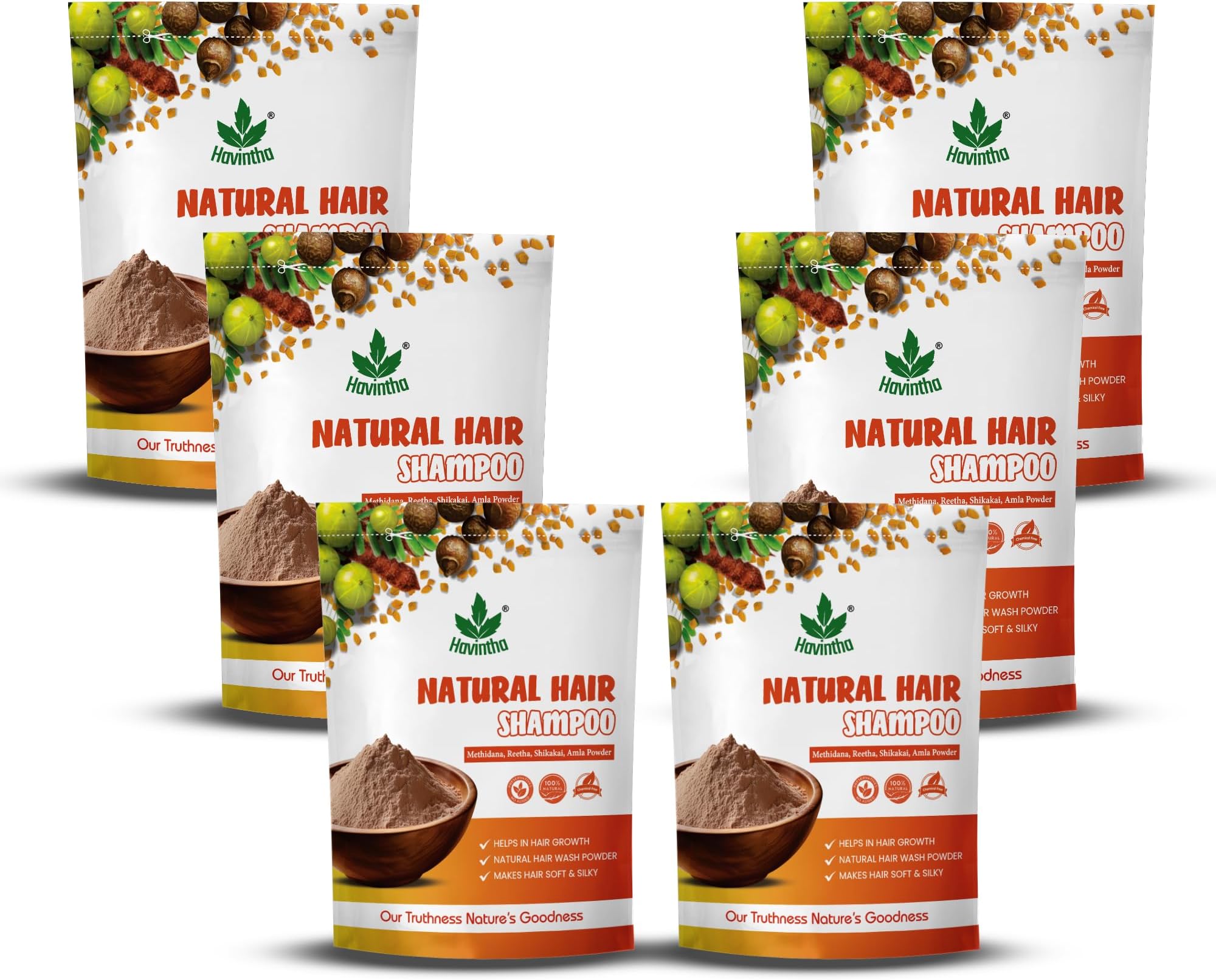 Havintha Natural Hair Shampoo With Herbal Amla Reetha Shikakai And Methi Dana Powder For Men & Women, Totally Organic - 227gm