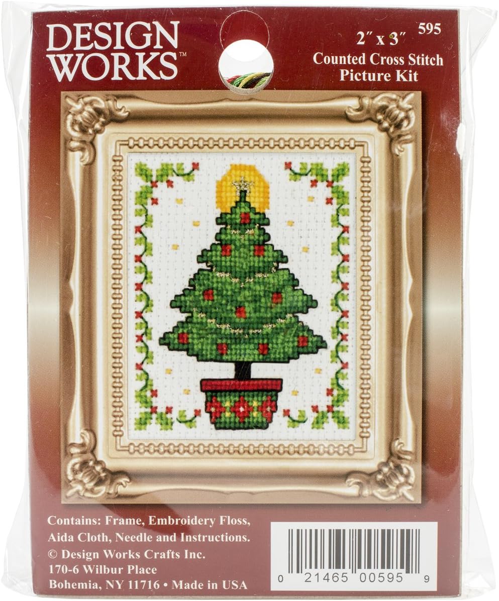 Tobin Christmas Tree Ornament Counted Cross Stitch Kit, 2-Inch x 3-Inch