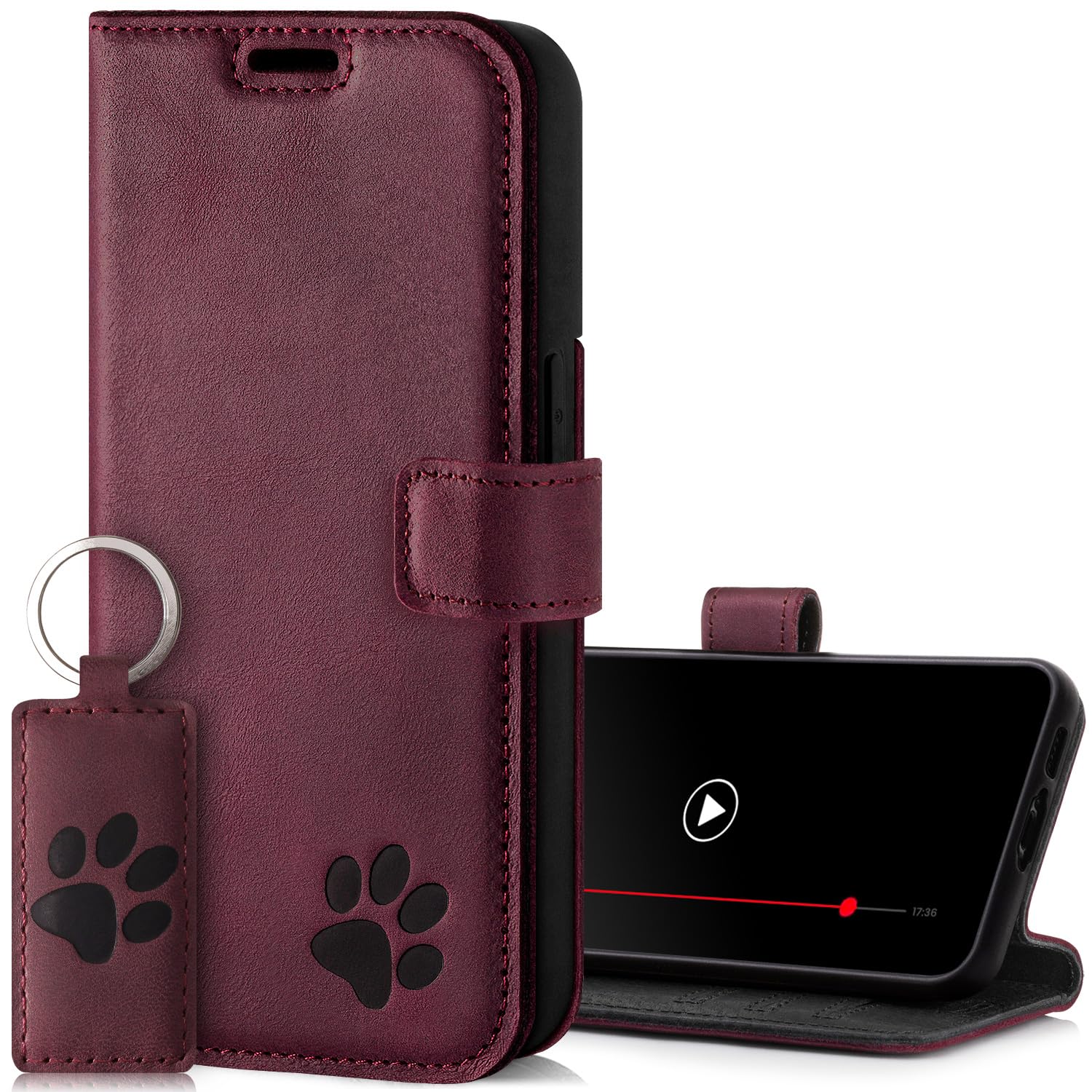 SURAZO Leather Wallet Mobile Phone Case Compatible with Apple iPhone 15 - Flip & Fold Smartphone Case with Stand, RFID Blocker, Magnet Closure, 3 Slots for Bank Cards - Handcrafted European Leather